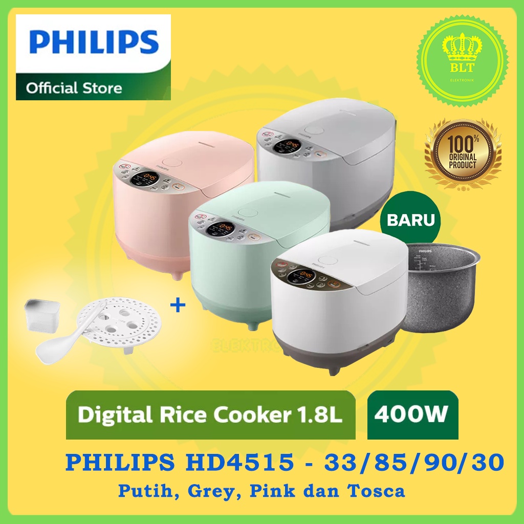 PHILIPS HD4515 Rice Cooker Digital 1.8 Liter Fuzzy Logic HD 4515 PUTIH GREY PINK HIJAU TOSCA