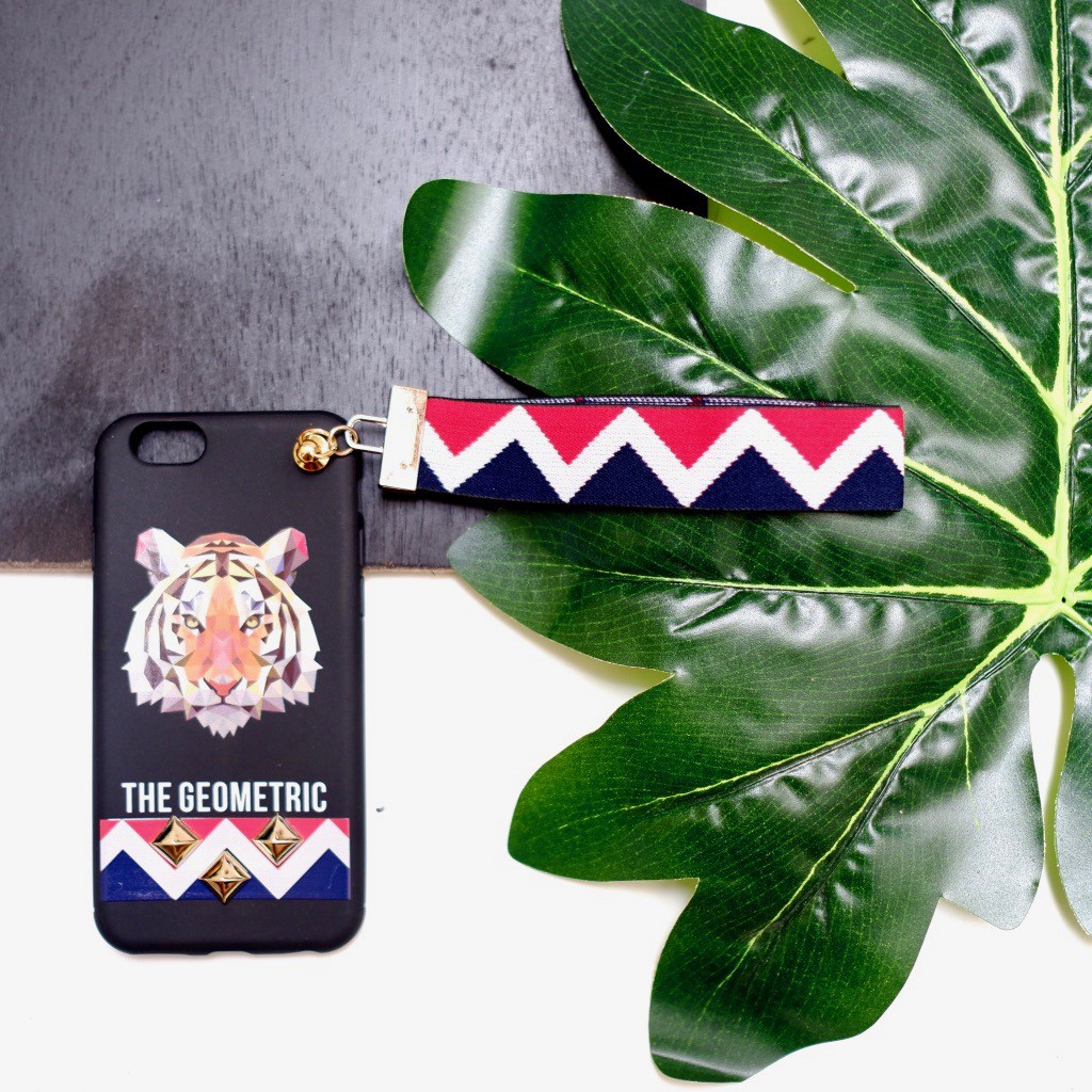 Soft Case HP Iphone with strap , Casing 6/6S, 6/6S Plus, 7 &amp; 7 Plus, Rubber - Black Geometric Tiger