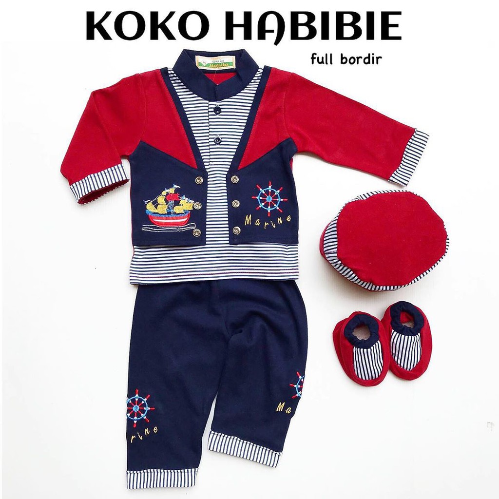 Koko SAILOR / Habibie Set Baju  Muslim Peci Setelan Bayi Cowok Anak Laki Keren Lebaran Aqiqah Murah Terlaris