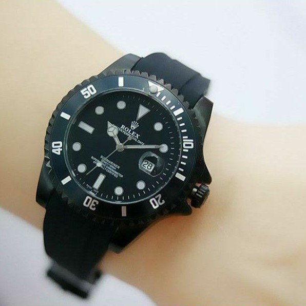 Jam Tangan Pria Rolex Submariner Tali Rubber Warna Pilihan - Rolex Submariner Super Mewah - Hitam