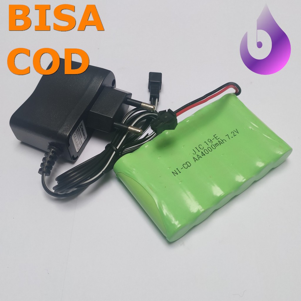 Paket Baterai Dan Charger RC AA 4000mAh 7.2V isi 6 Socket Hitam