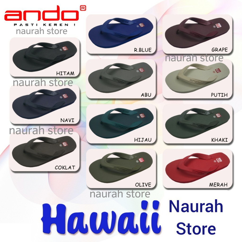 SANDAL JEPIT ANDO HAWAII 38 - 46 100% ORIGINAL FULL RUBBER KARET ALAMI ANTI SLIP KUALITAS IMPORT