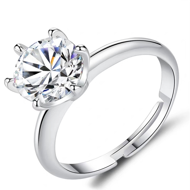 Cincin Kawin Pertunangan dengan Enam Rahang Zirkon Untuk Wanita Ring Adjustable-4