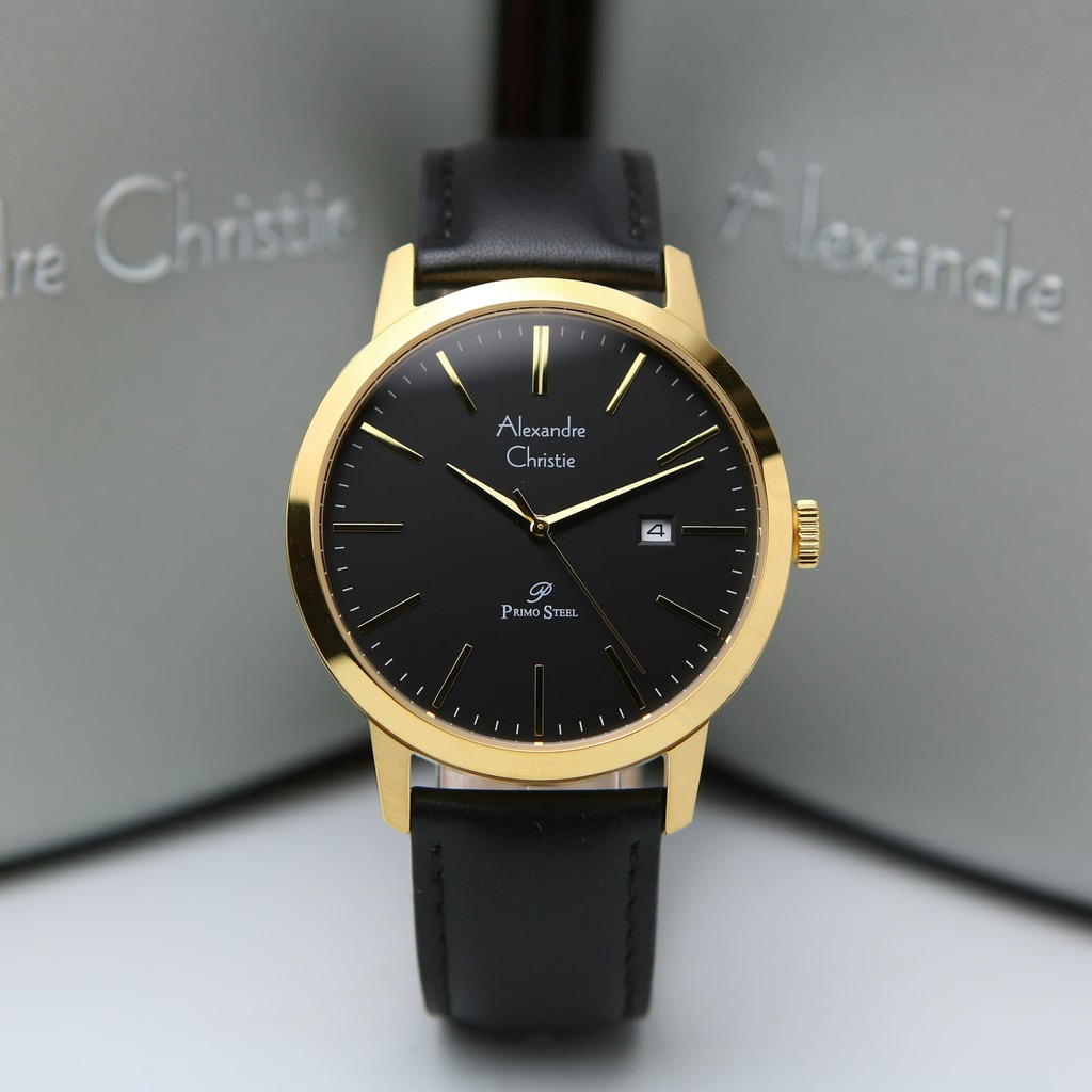 Jam tangan Pria  Jam Pria Alexandre Christie AC1007 Original Black Gold Kulit