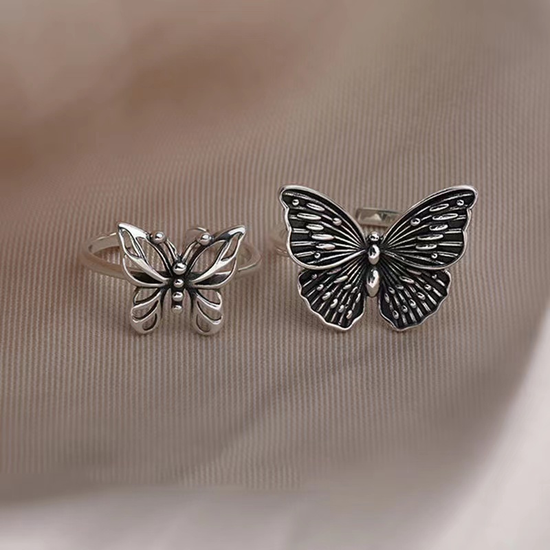 IFYOU 2pcs / set Cincin Model Butterfly Cutout Warna Silver Gaya Korea Untuk Wanita