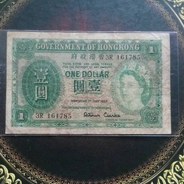 Uang 1 dollar hongkong 1957 vf