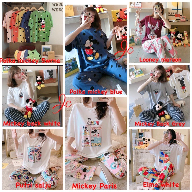 JC- SETELAN BAJU TIDUR PIYAMA WANITA IMPORT CP / Stelan Oversize Korea CP import / Stelan wanita murah import