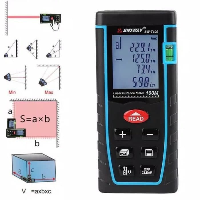 SNDWAY SW-T100 - Digital Laser Distance Meter Rangefinder - 100M