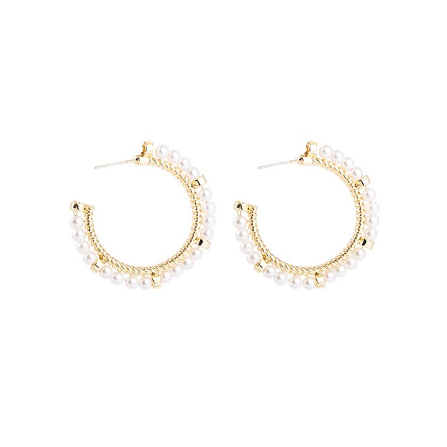 LRC Anting Tusuk Fashion White C-shaped Pearl Alloy Earrings D94278