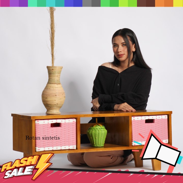 Rak Lemari 2 Laci Rotan Sintetis