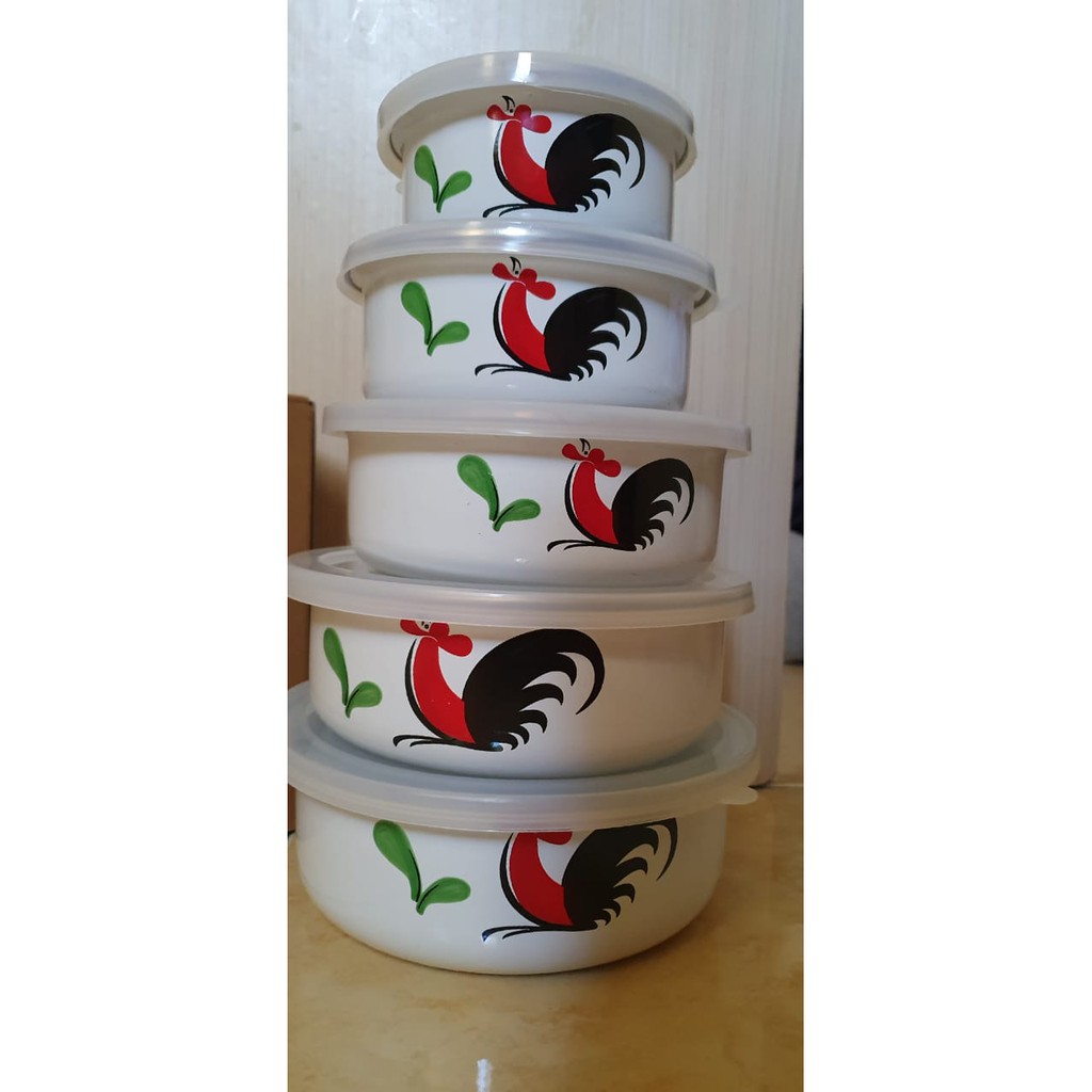 Mixing Bowl Set 5 Pcs Ayam Jago / Mangkok Enamel