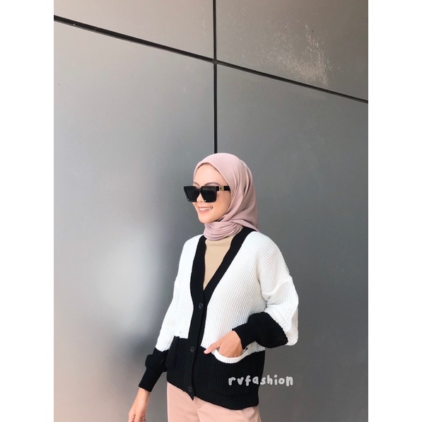 Atasan kardigan saku salur combinasi,baju wanita rajut premium,atasan wanita