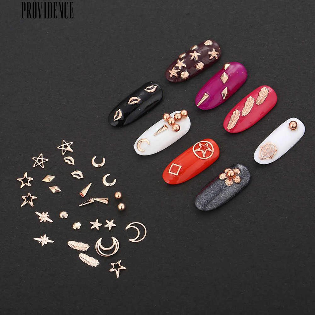 [Bayar Di Tempat]  12 Gaya Punk Metallic 3D Moon Starfish Nail Art Dekorasi Studs DIY Manicure