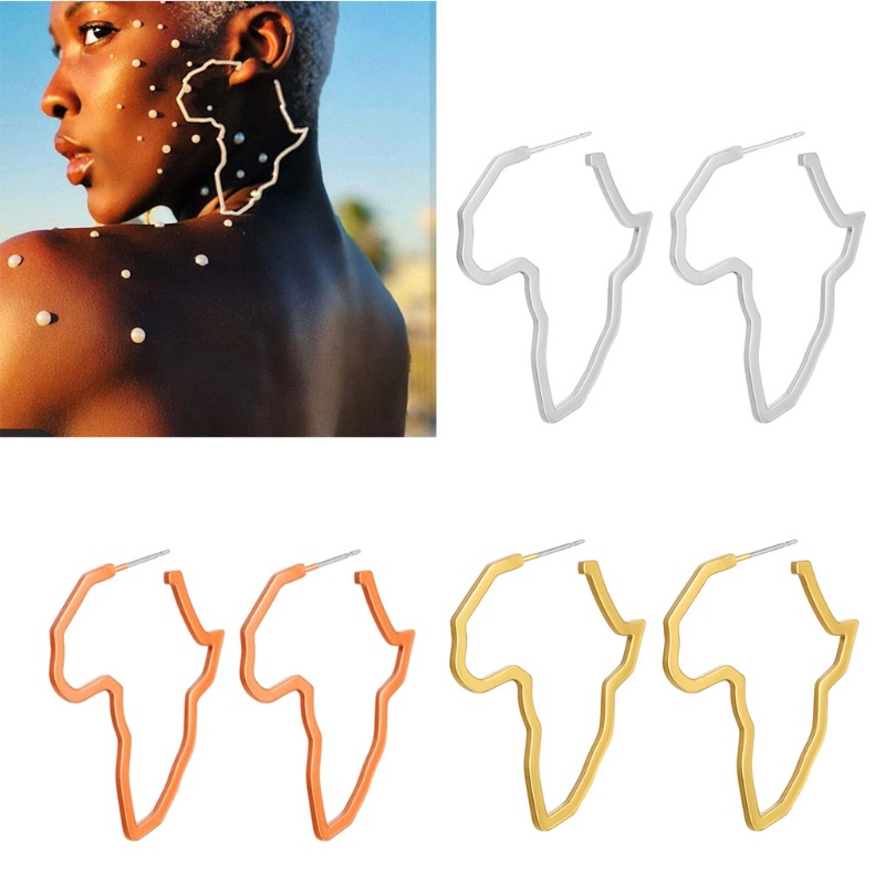 Siy Anting Bulat Gantung Desain Peta Afrika Tradisional Hollow Untuk Wanita