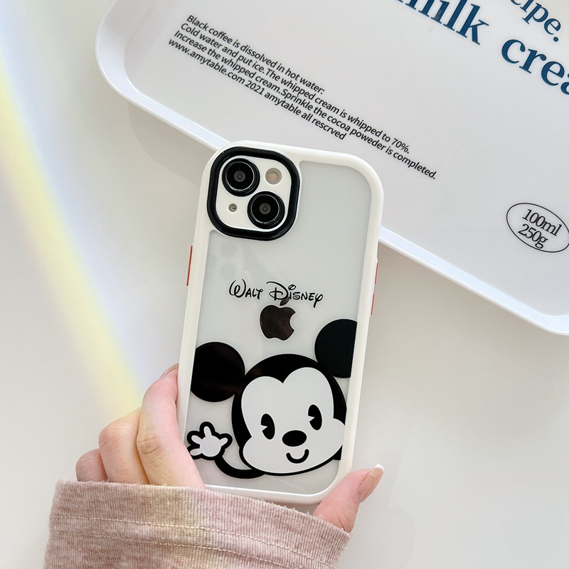 Cream series Camera Protect Soft Case for Iphone  Xr Xs Max Ip Apple IPhone 11 12 13 Pro Max Cute Black White Disney Mickey Phone Case casing