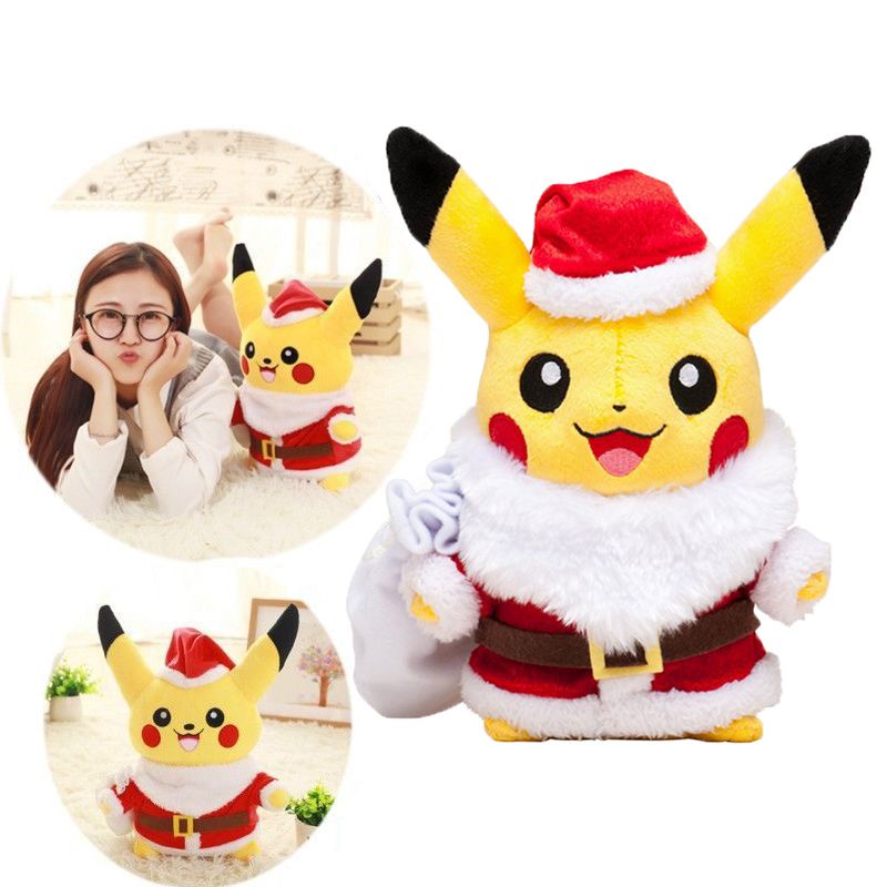 Pikachu Topi Mantel Pokemon Santa Claus Natal Plush Stuffed Xmas Hadiah Boneka