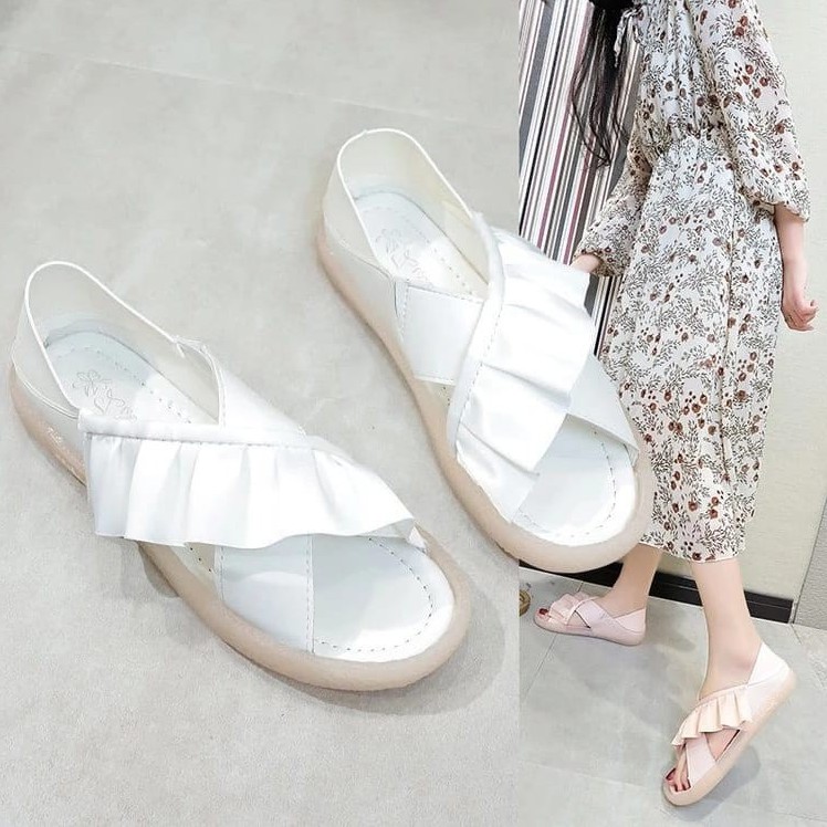 RYX - Sling Ruffles Sandal Slip Korea Wanita Fashion Casual - Ori Import