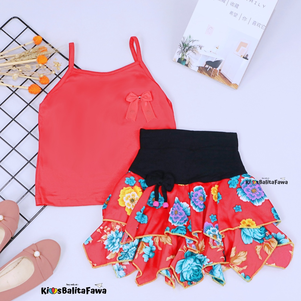 Setelan Mixed Lova uk 1-2 Tahun / Baju Anak Perempuan Motif Tanktop Rok Mini Skirt Cewek Atasan Kensi