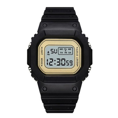 Jam Tangan Strap Rubber Untuk Wanita/Jam Tangan Wanita Fashion Korea Style Digital Sport-black gold