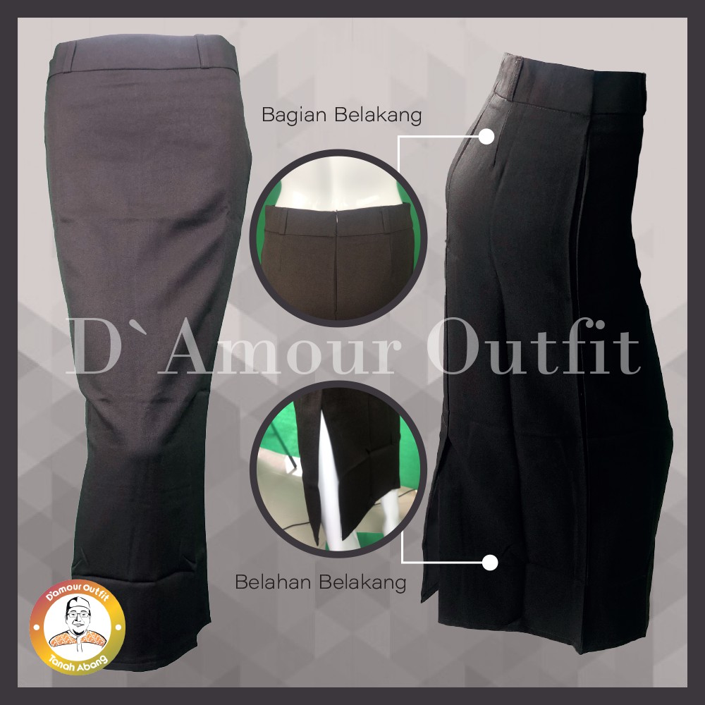 New | Rok Span Kerja Wanita Formal Resleting Belah Belakang Kantoran Wisuda Sekolah Hitam Bahan Woll Gabardine Standar Jumbo Size S - XXXXXL