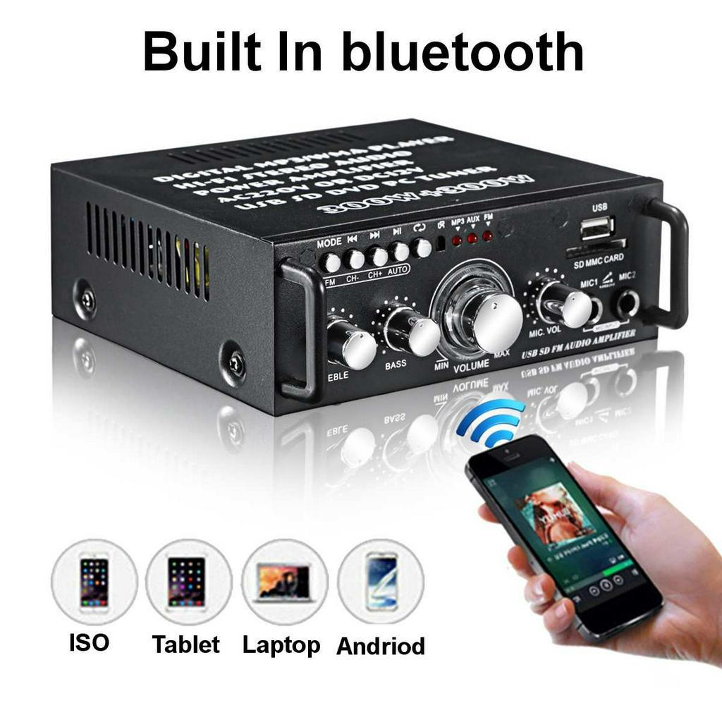 Sunbuck Audio Amplifier Bluetooth 5.0 Microphone AUX FM MP3 Player - AV-263B - Black