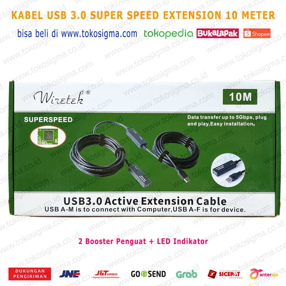 KABEL USB 3.0 EXTENSION PANJANG 10 meter usb3.0 M-F Active WIRETEK