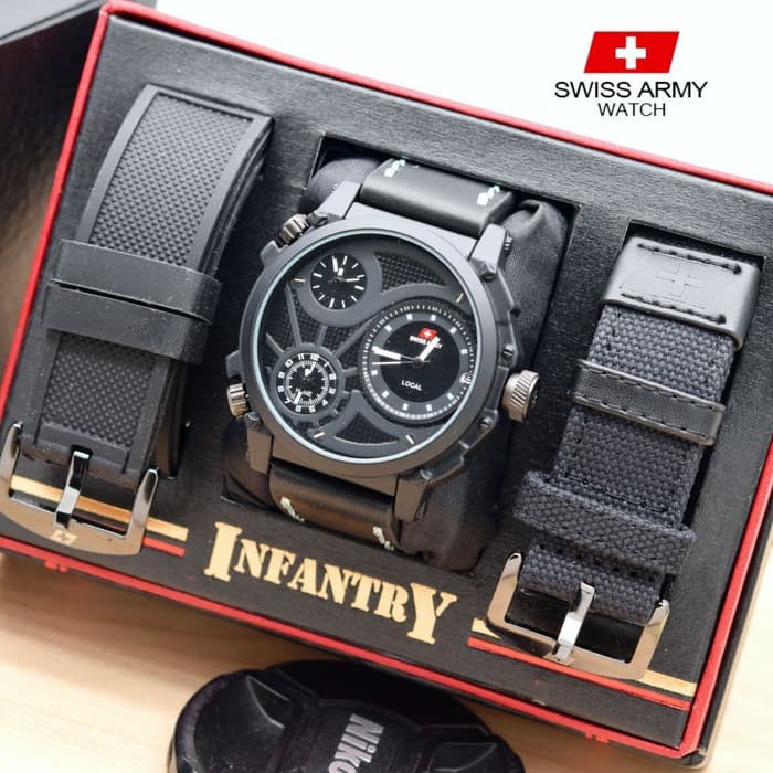 Jam tangan SWI SS ARMY INFANTRY SET BLACK PRIA MAN STYLE