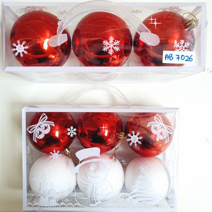 Bola Pohon Natal Merah Putih 1 set 4cm 5cm 6cm 7cm 8cm Hiasan Natal