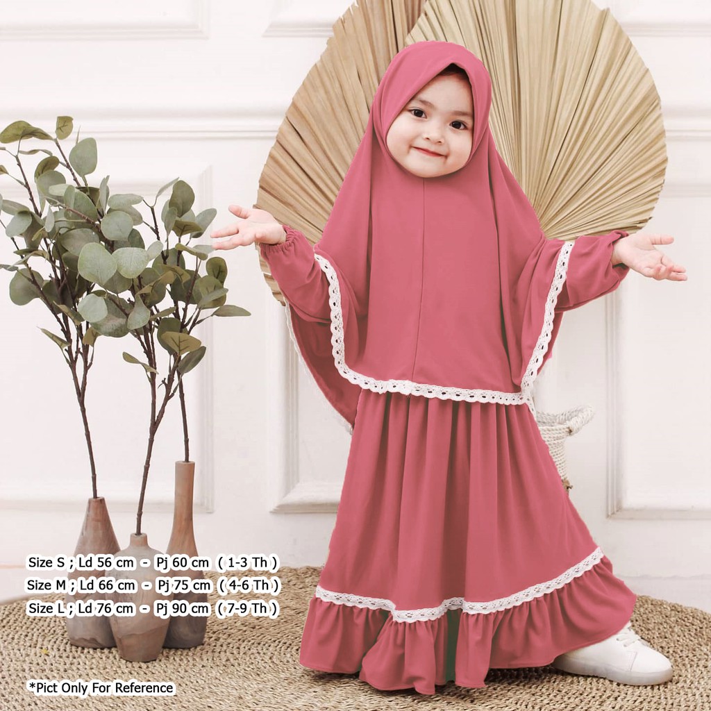 Setelan Gamis Anak Perempuan Umur 2 3 4 5 6 7 Tahun | Gamis Anak Muslim Setelan Hijab Syari S M L