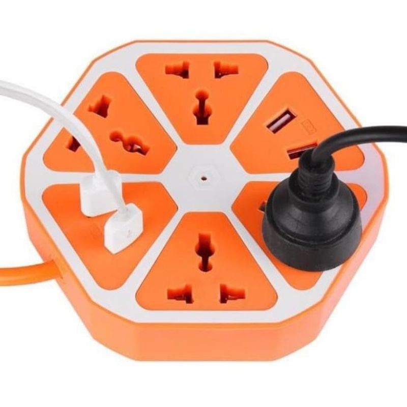 colokan listrik 4 USB dan 4 lubang bentuk buah/colokan bentuk buah/USB ports/USB Hexagon socket