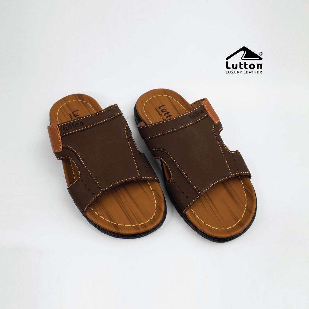 LUTTON - Sandal artis pria terbaru - SANDAL SLOP FASHION-SLOP B6 GRTS COKLAT