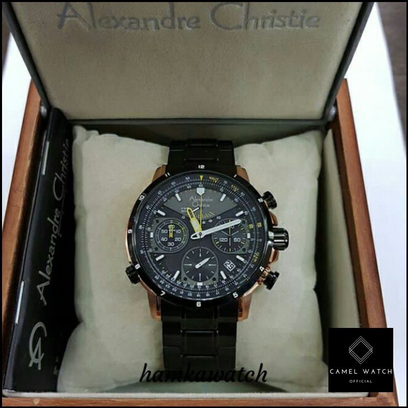 Promo jam tangan pria alexander cristie original ac6394 black rosegold