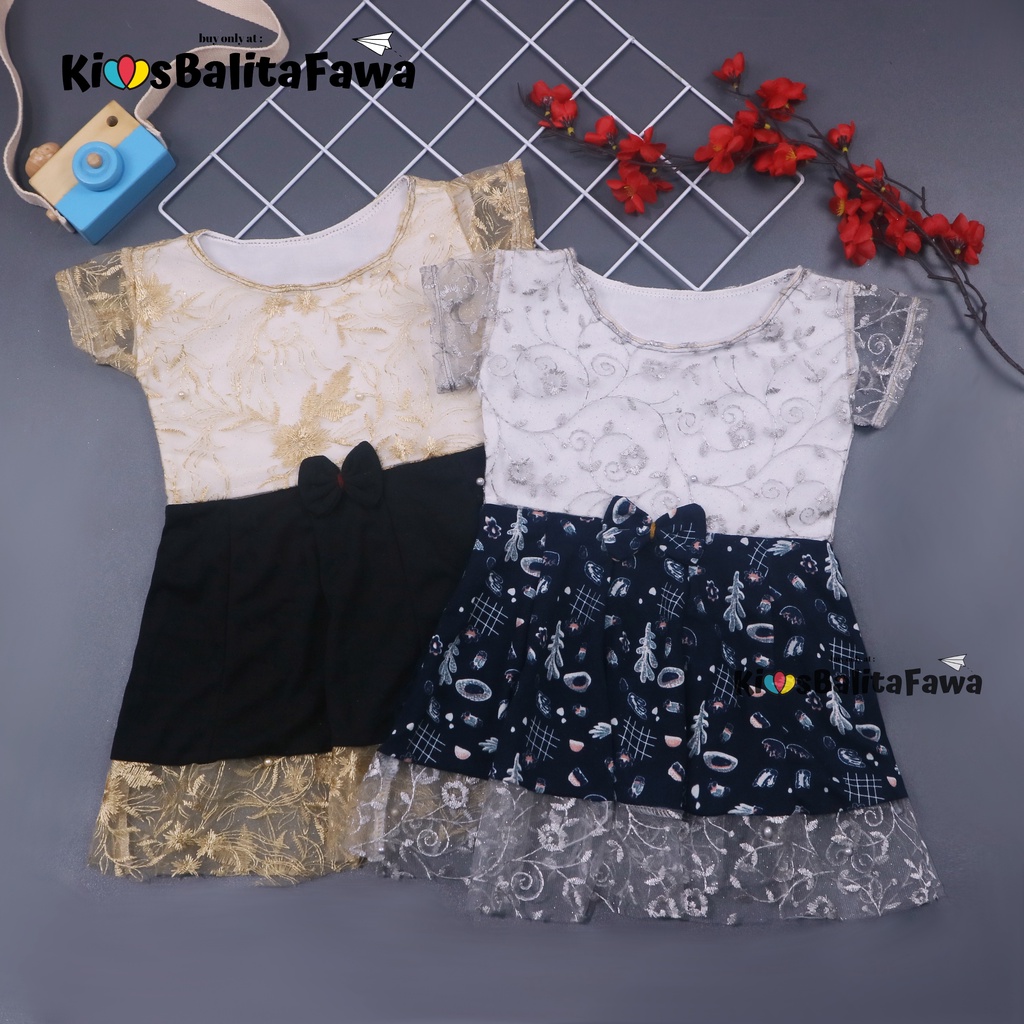 Dress Brukat Davina uk 1-2 Tahun / Dres Anak Perempuan Gaun Pesta Balita Cewek Girl Baju Import Kids