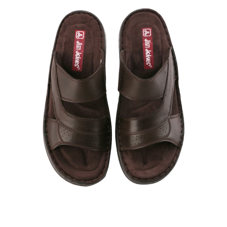 SANDAL CASUAL JIM JOKER PRIA ORIGINAL SLIDE KULIT BRANDED COKLAT JJ09