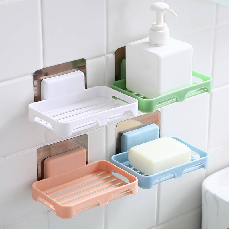 Creative Bathroom Wall Hanging Soap Box Rack / Self Adhesive Soap Storage Shelf / Wall-mounted Drain Soap Dish / Bathroom Tray Organizer Accessories