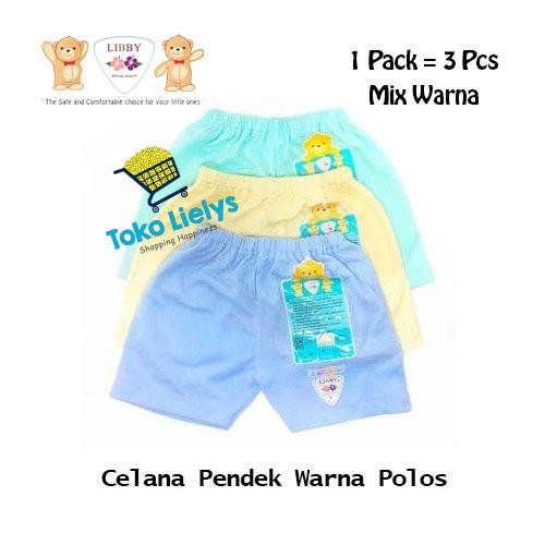 3 PCS LIBBY CELANA PENDEK ANAK WARNA POLOS