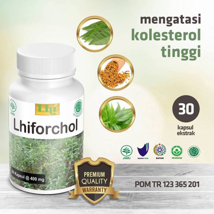

OBAT HERBAL untuk mengurangi Lemak Darah LHIFORCHOL mengandung Ekstrak daun Salam Sambiloto dan Bee Pollen