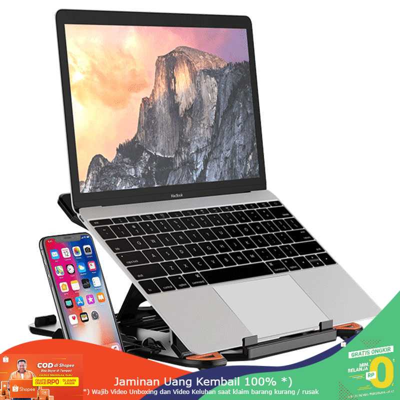 (BISA COD) RVOSTR ICE COOREL Laptop Stand Adjustable Angle with Smartphone Holder - E5