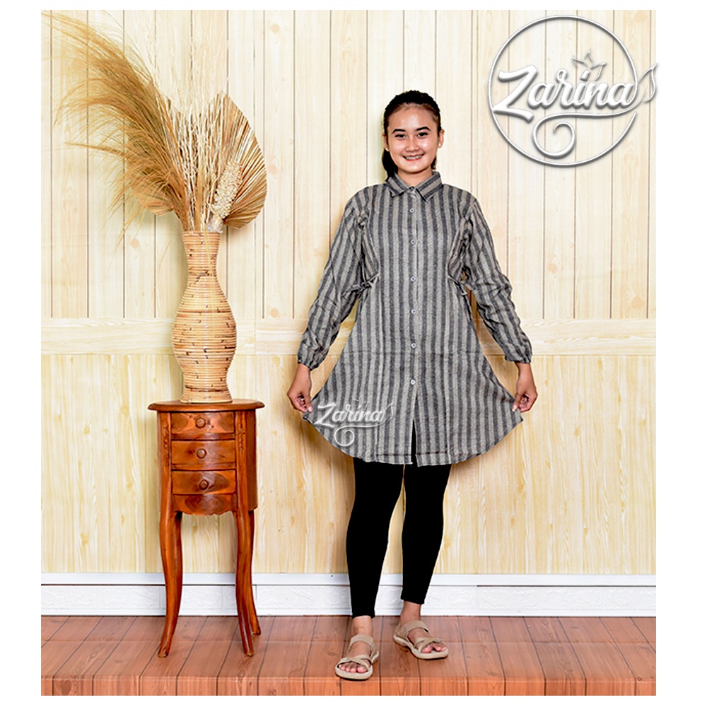 Kemeja Tunik Wanita Import / Tunik Salur Etnik / Kemeja Muslim Lengan Panjang / Baju Atasan wanita t