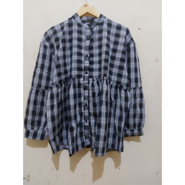 atasan kotak jumbo/kemeja kotak/blouse kotak