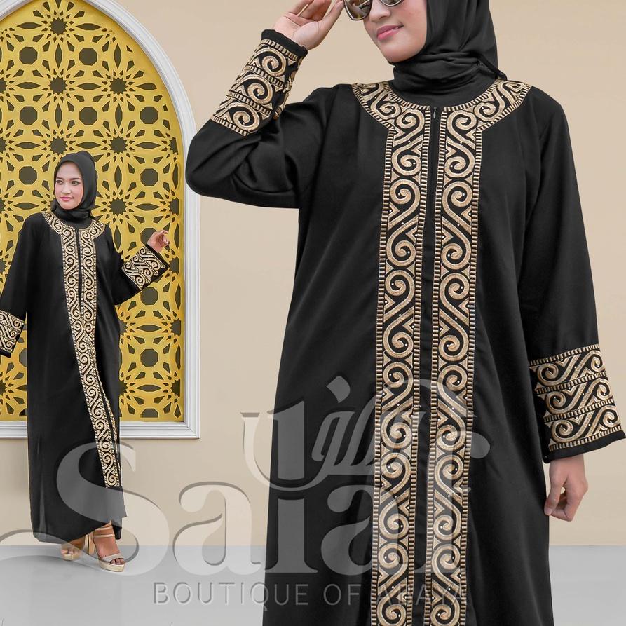 Kekinian Baju Abaya Gamis Hitam Turkey Abaya Bordir Bahan JetBlack Lembut Kwalitas Boutique Arab 202