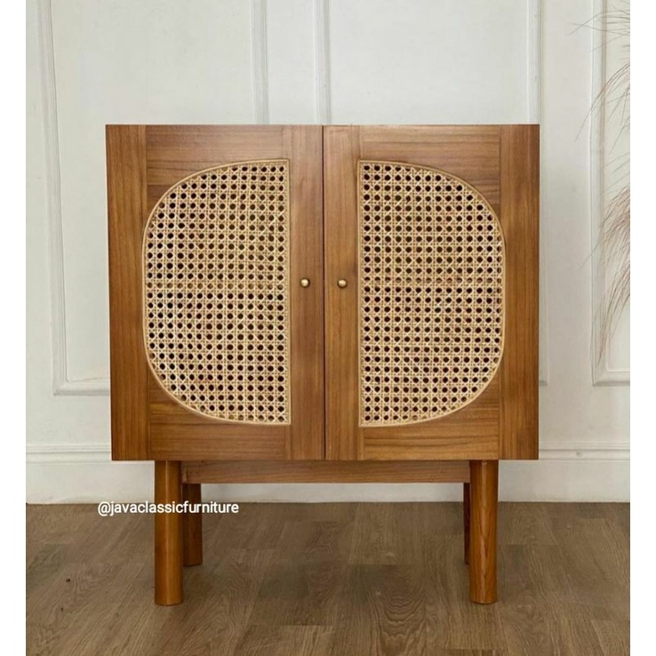 NAKAS KABINET ROTAN VINTAGE BUFET RETRO MINIMALIS DRAWER ROTTAN SCANDINAVIA MURAH BAHAN KAYU JATI TUA GRADE A FINISHING NATURAL FURNITURE JEPARA