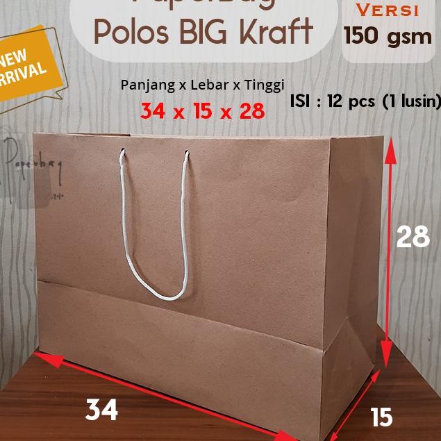 

Paper Bag/Tas Kertas Paperbag Polos Kraft Landscape 34 x 15 x28 150gsm