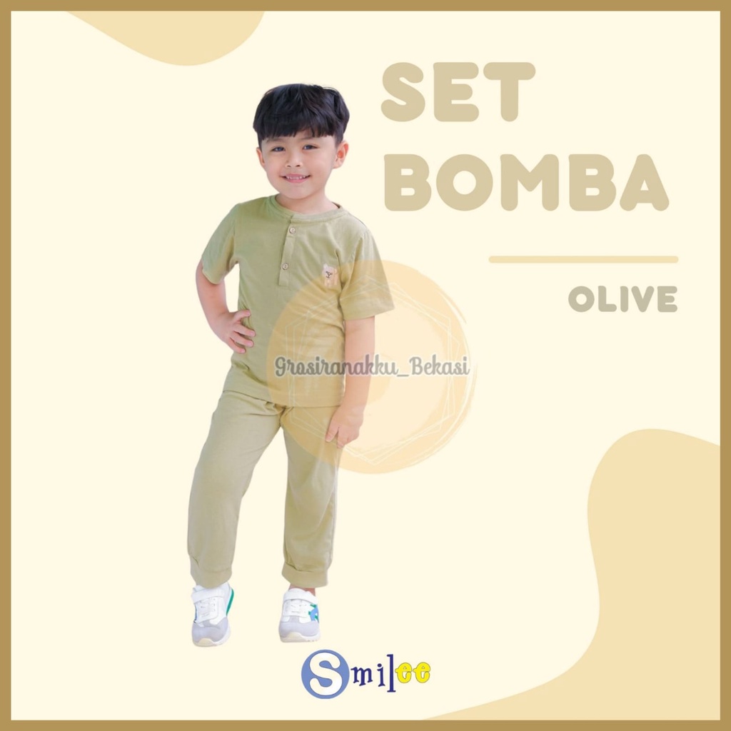 Setelan Anak Smilee Unisex Bomba Warna Olive Size 1-5tahun