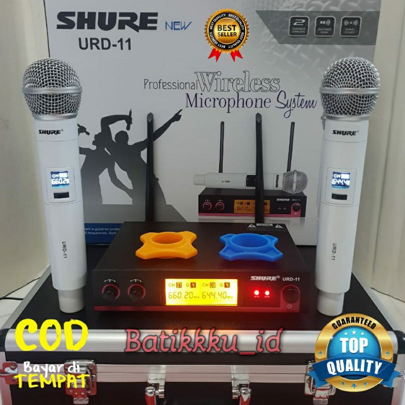 MIC WIRELESS SHURE URD11 / URD-11 / URD 11 BONUS KOPER MIC WARNA PUTIH DAN HITAM
