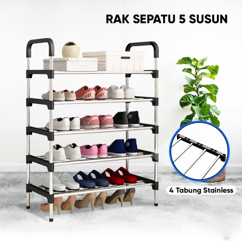 RAK SEPATU MULTIFUNGSI 4 DAN 5 SUSUN RAK BUKU SERBAGUNA FULL STAINLESS MOTIF HOMESTATION