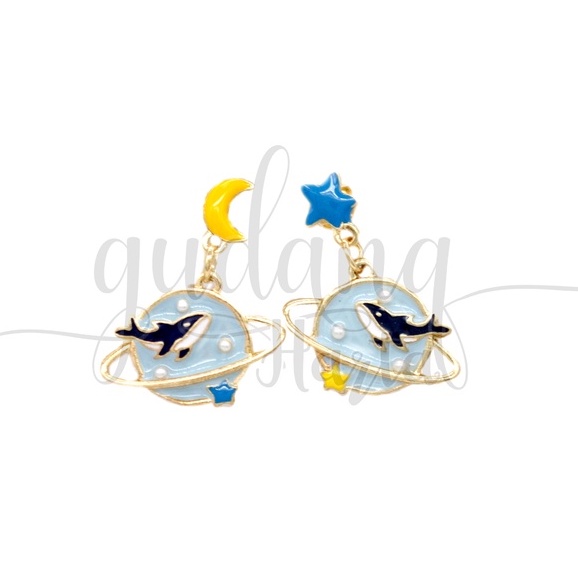 Anting Stud Star Whale Earrings Motif Lumba Lumba Bintang GH 203547