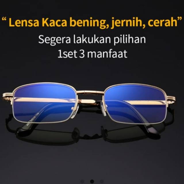 KACAMATA BACA PLUS FRAME LIPAT LENSA ANTI RADIASI KOTAK SARUNG KULIT UNISEX PRIA WANITA CEWEK COWOK BR02