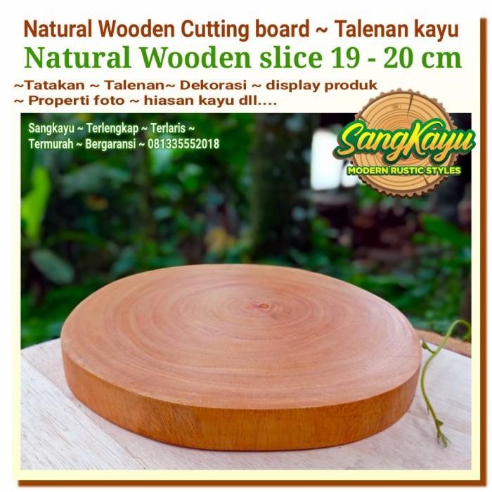 Tatakan talenan kayu alami diameter 19-20 properti foto tray nampan