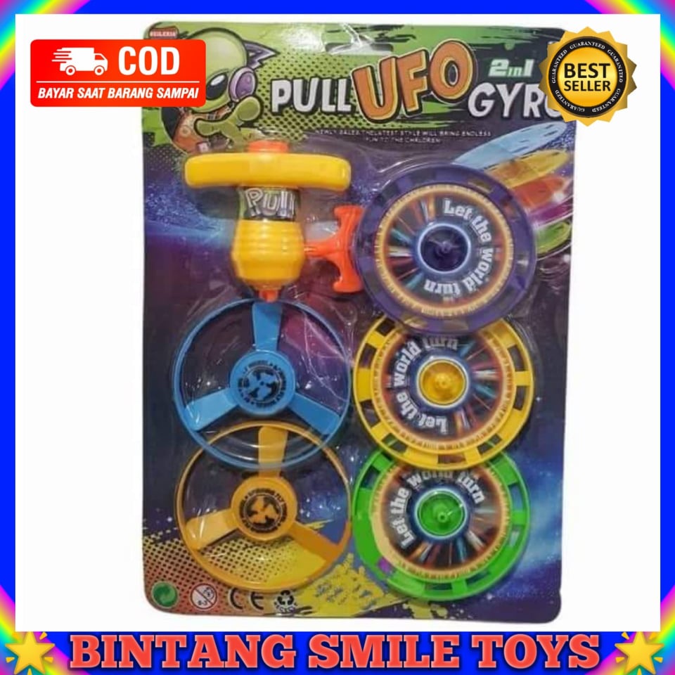 MAINAN PULL UFO GYRO 2 IN 1 GANGSING GANGSINGAN PENCET ADA 5 GASING PIRINGAN PROMO TERMURAH COD